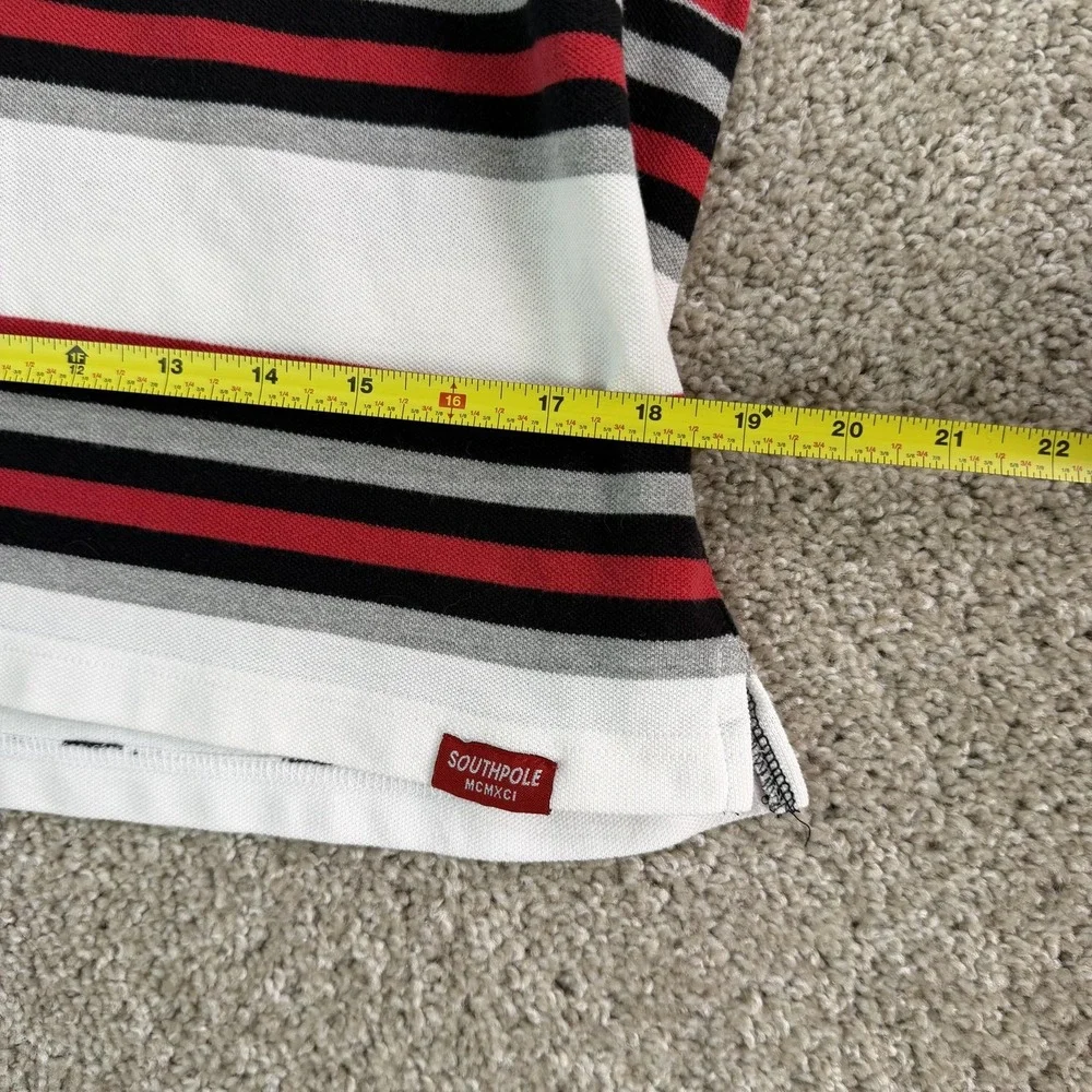 Y2K Southpole Polo Shirt Mens Large White Stripe Short Sleeve Cotton Blend